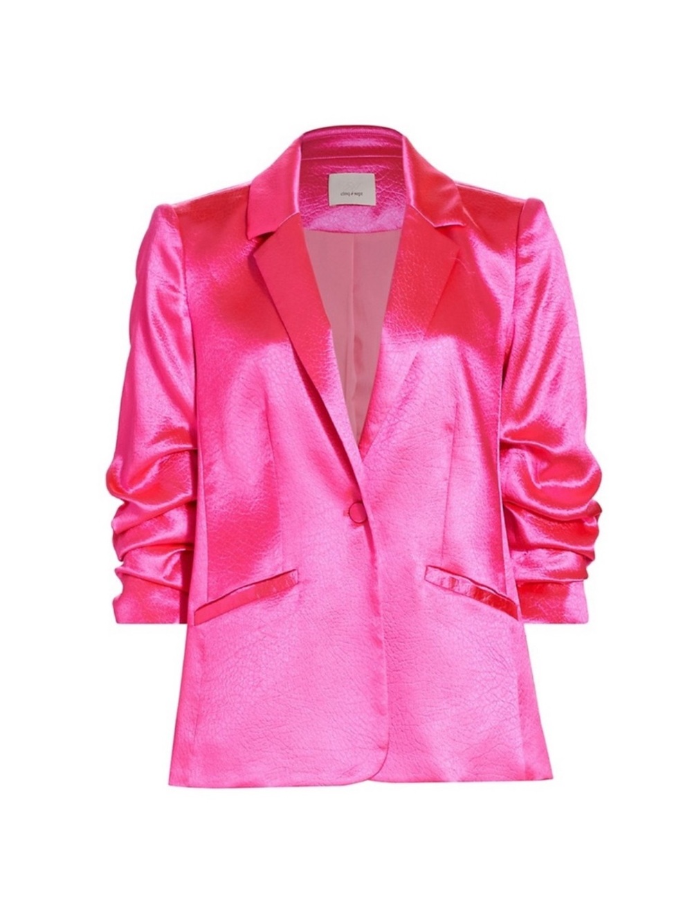 cinq a sept Shiny Hot Pink Satin Single-Button Blazer